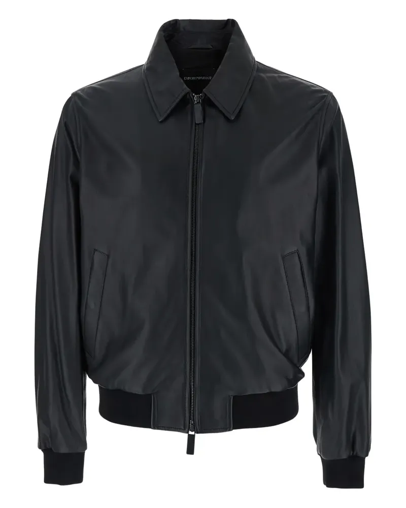 Emporio Armani Lederjacke mit gerippten Bündchen - Schwarz Schwarz