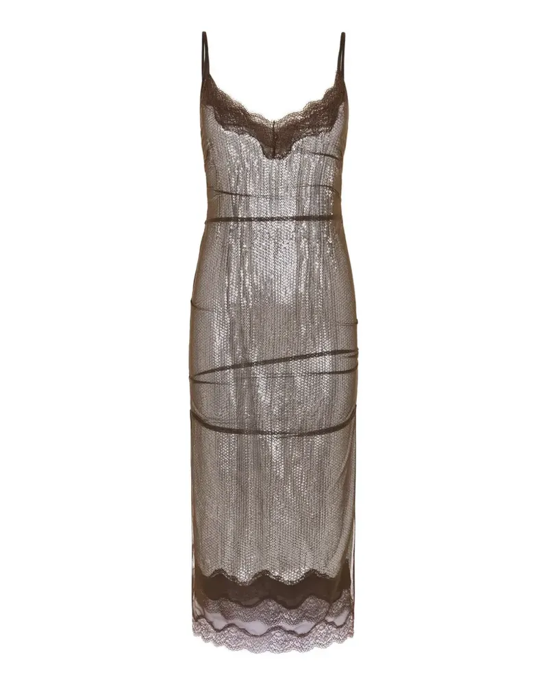 16ARLINGTON Andrea lace-trimmed sequin-embellished midi dress - Silber Silber