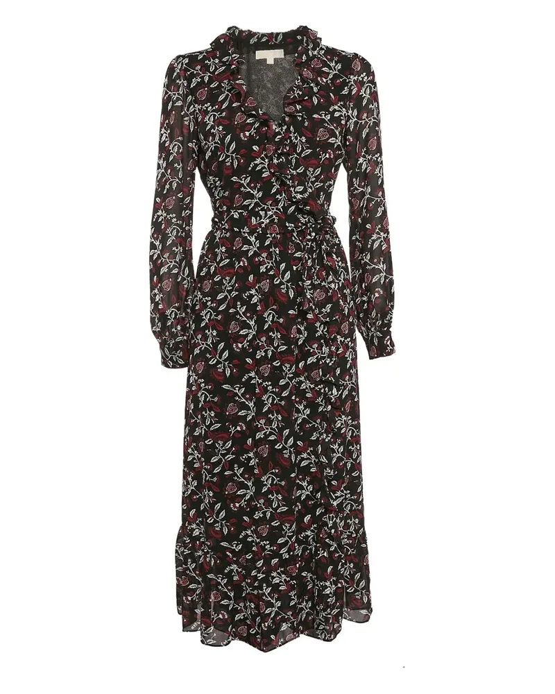 Michael Kors Gewickeltes Midikleid mit Blumen-Print - Schwarz Schwarz