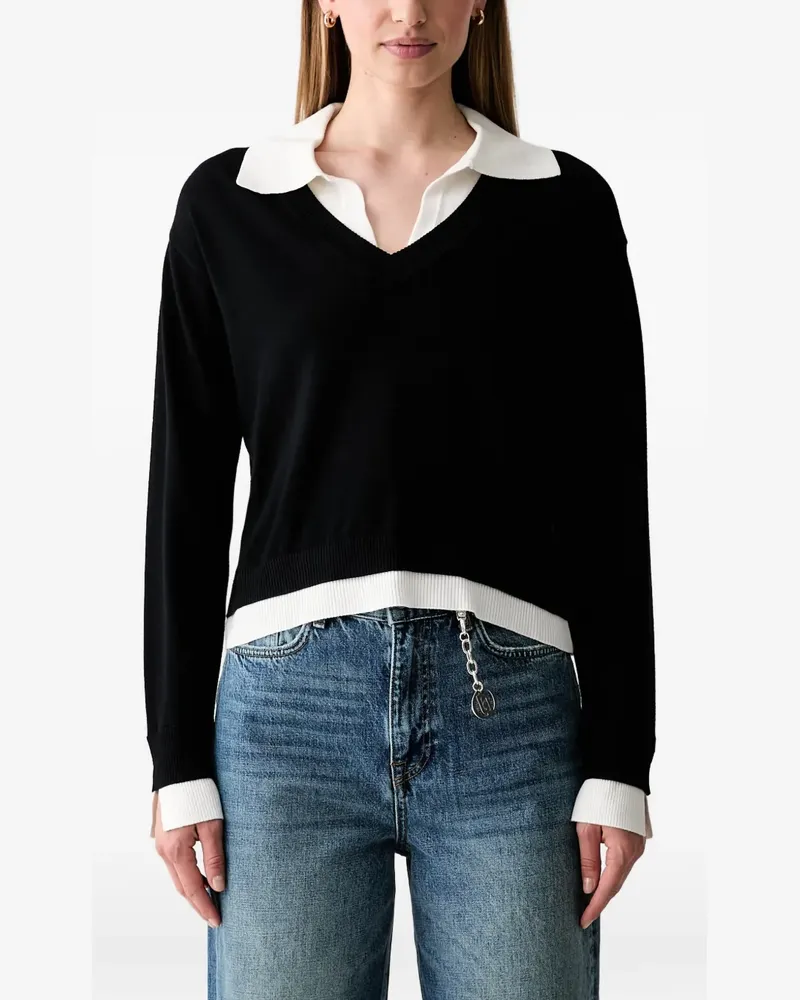 Liu Jo layered-effect V-neck sweater - Schwarz Schwarz