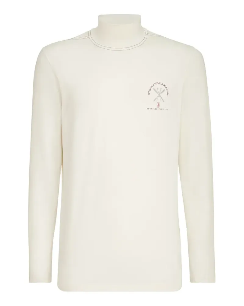 Brunello Cucinelli Comfort Langarmshirt aus Seidenjersey mit Stickerei - Nude Nude
