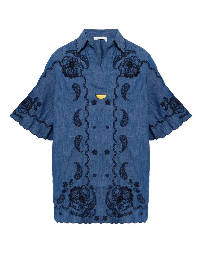 Zimmermann Besticktes Minikleid aus Denim - Blau Blau