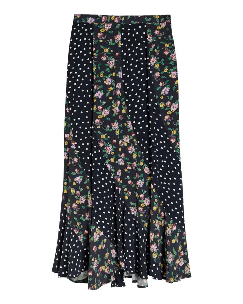 RIXO polka-dot floral-print midi skirt - Schwarz Schwarz