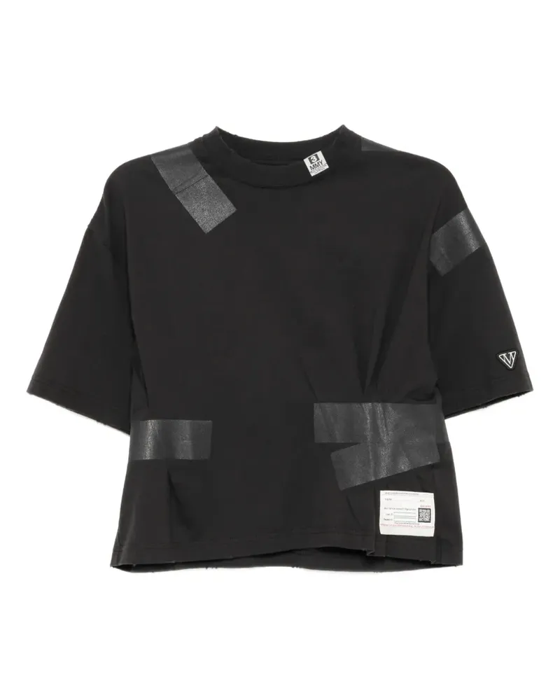 MIHARAYASUHIRO logo-patched pleated T-shirt - Schwarz Schwarz