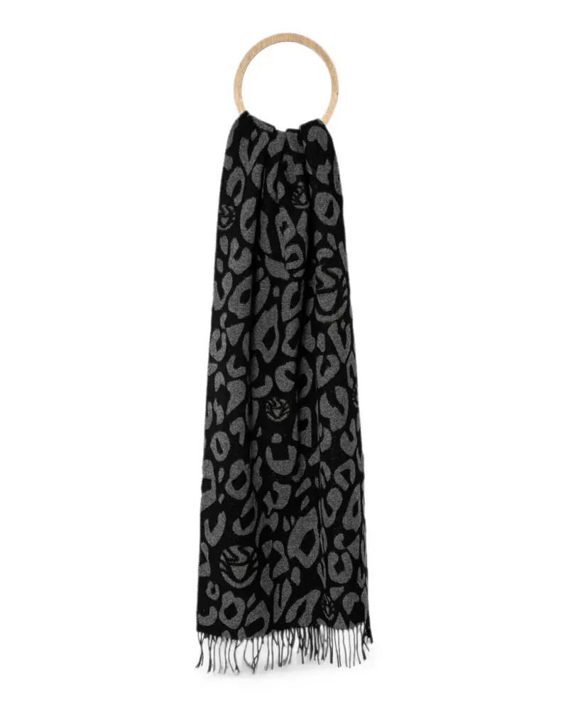 Sportalm leopard-print fringed scarf - Schwarz Schwarz
