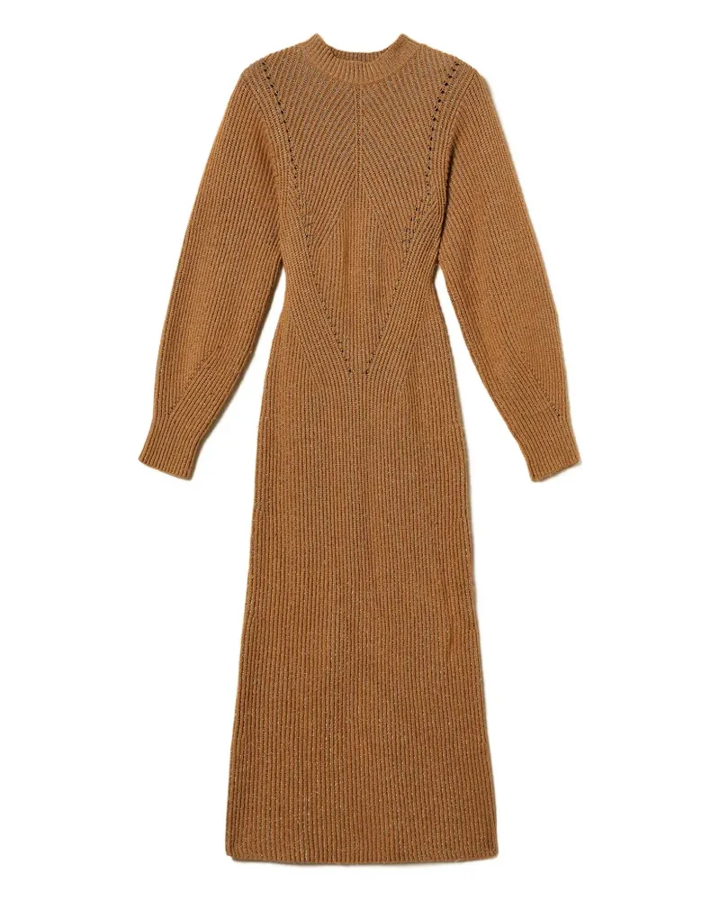 Twin-Set Geripptes Lurex-Strickkleid - Braun Braun