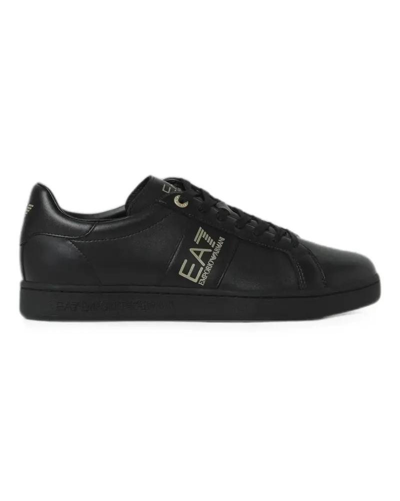 EA7 logo-print leather sneakers - Schwarz Schwarz