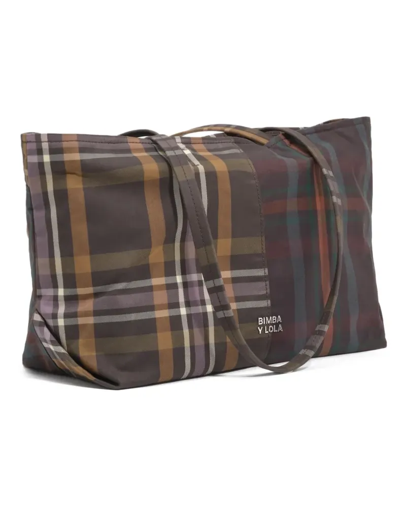 BIMBA Y LOLA Mittelgroße Superwax Tote Bag mit Schottenkaro - Braun Braun