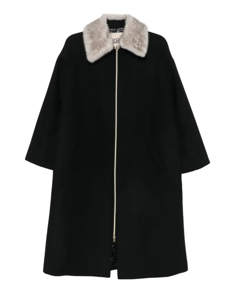 Herno Mantel mit Faux Fur-Kragen - Schwarz Schwarz