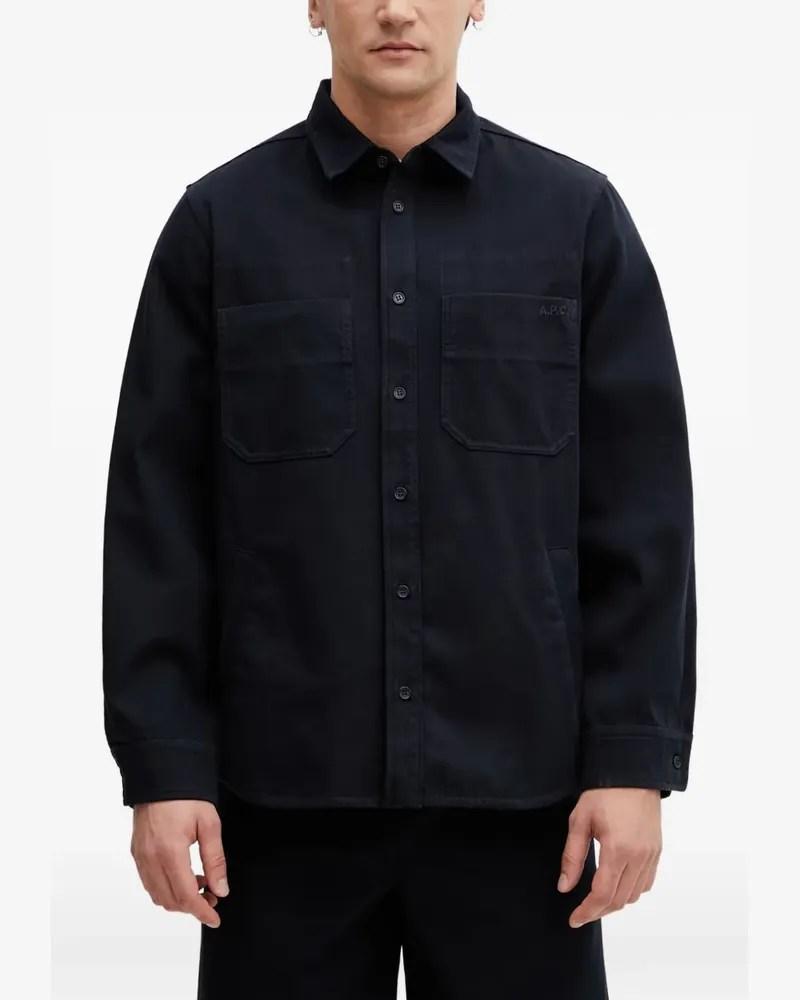 A.P.C. Noah logo-embroidered chest-pockets shirt jacket - Blau Blau