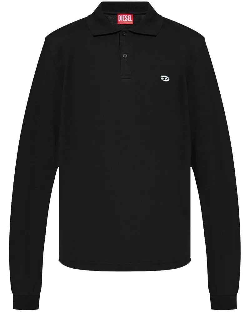 Diesel Langärmeliges Poloshirt mit Logo-Applikation - Schwarz Schwarz