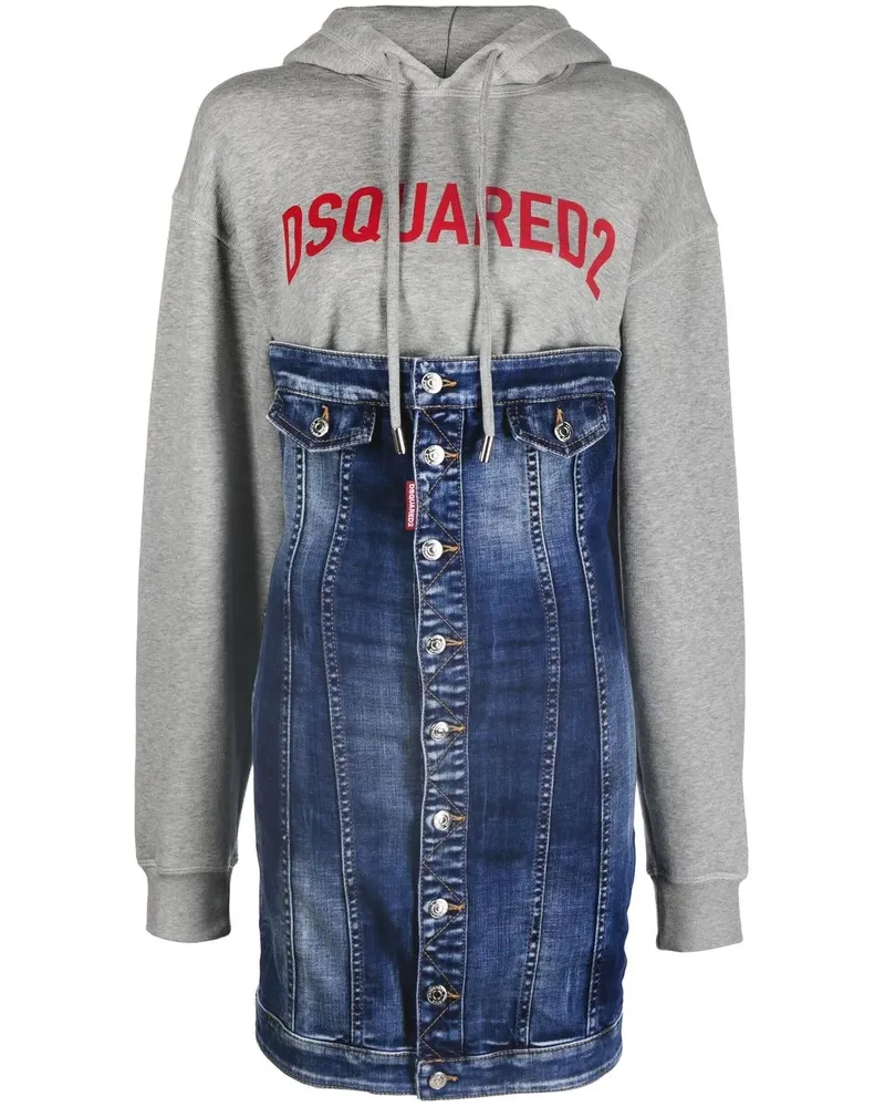 Dsquared2 Kapuzenkleid mit Logo-Print - Blau Blau