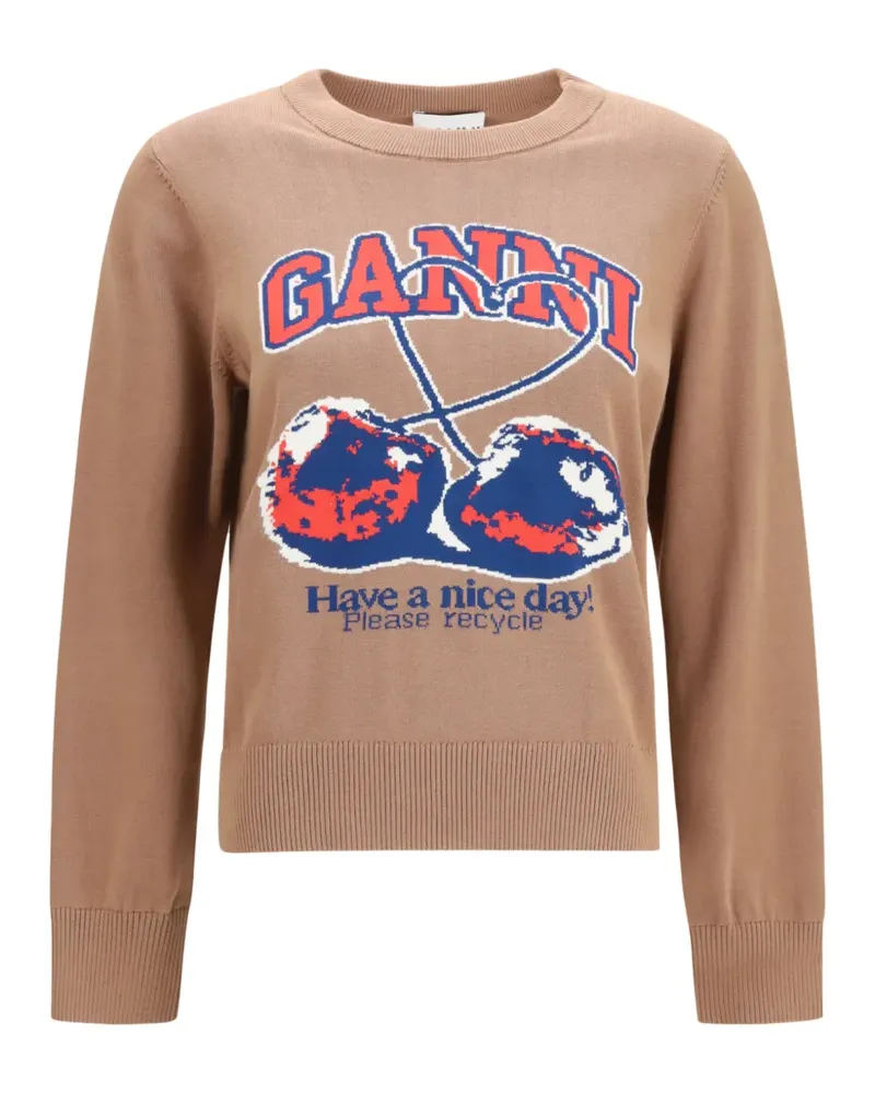 Ganni Pullover mit Kirsch-Intarsie - Braun Braun