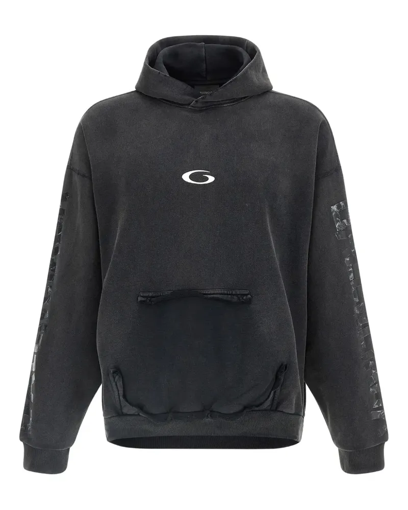 Balenciaga Tape Ripped Hoodie mit Logo - Schwarz Schwarz