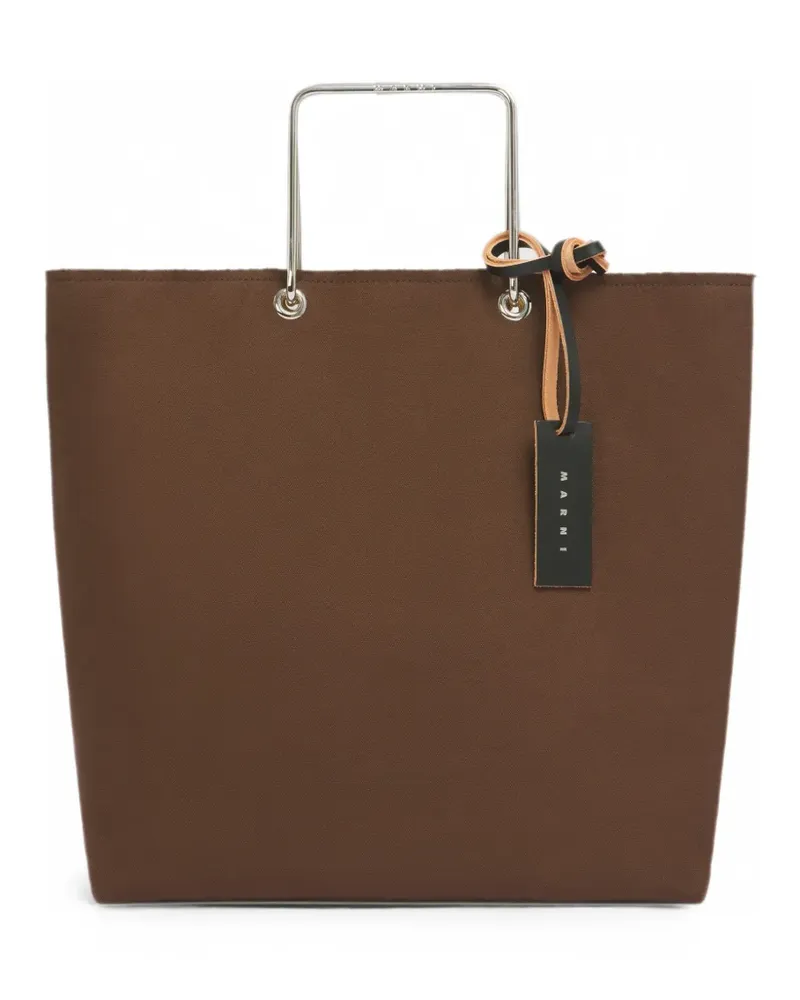 Marni brown canvas shopper with metal handles - Braun Braun