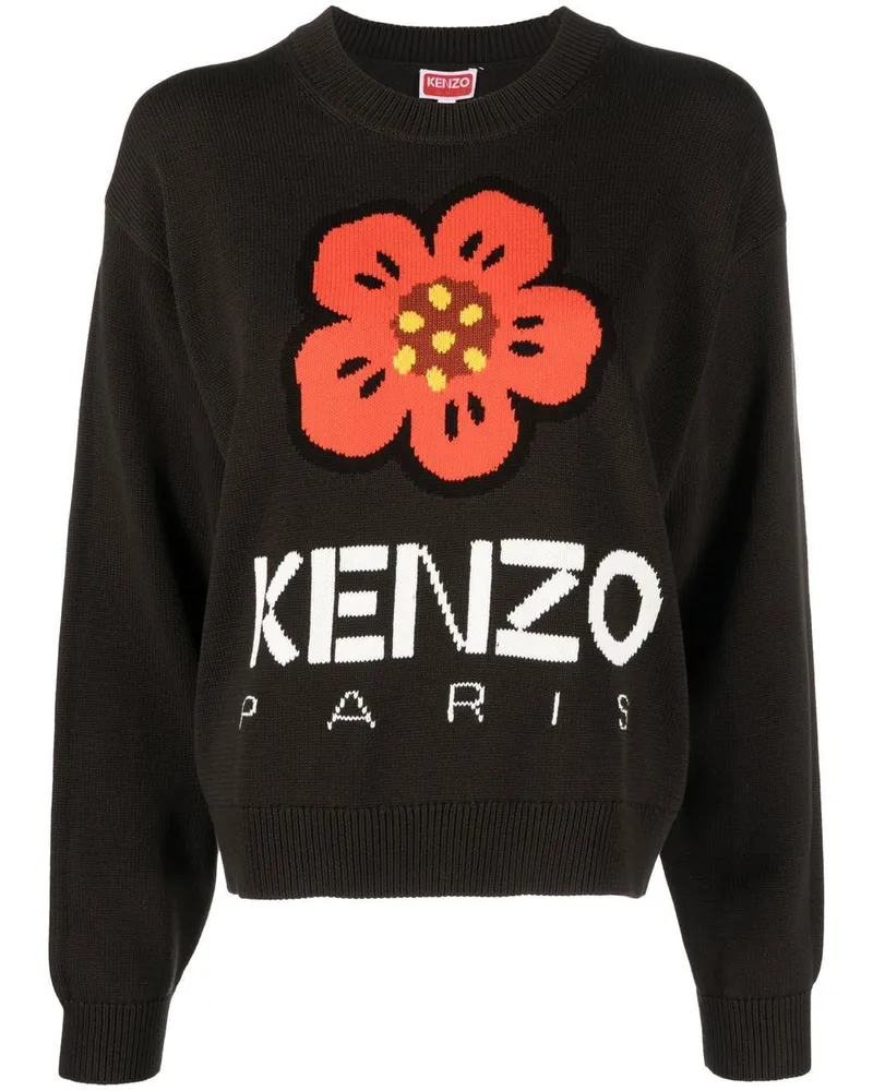 Kenzo Boke Flower Intarsien-Pullover Schwarz