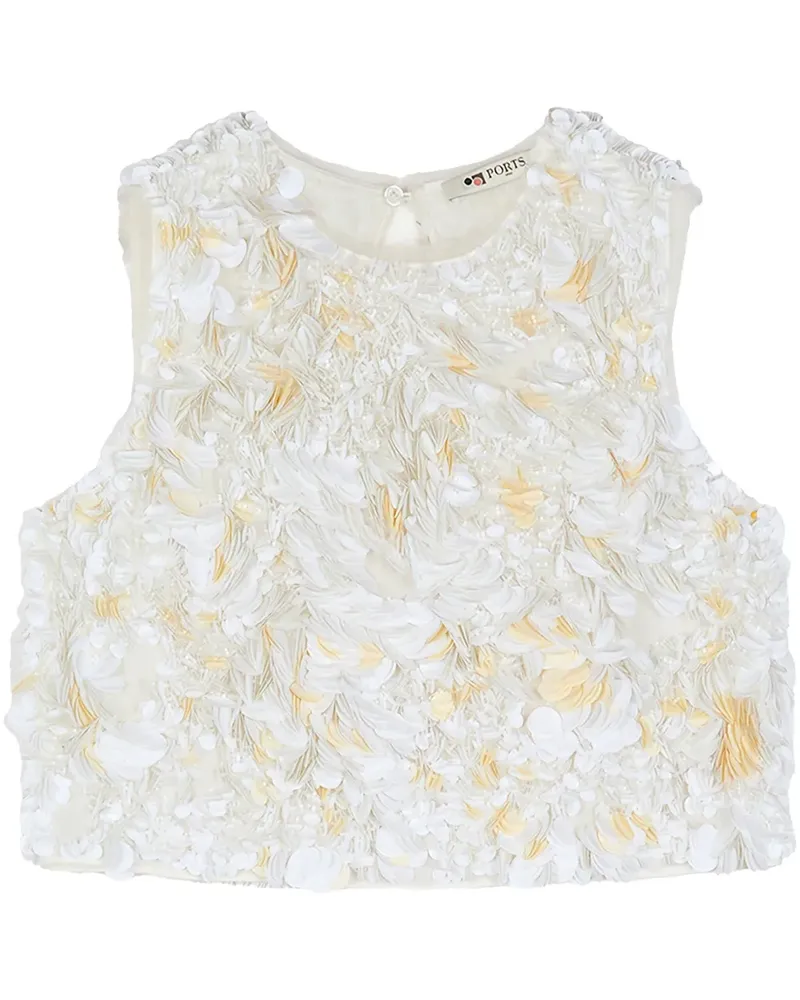 Ports 1961 Top mit Blumenapplikation - Weiß Weiß