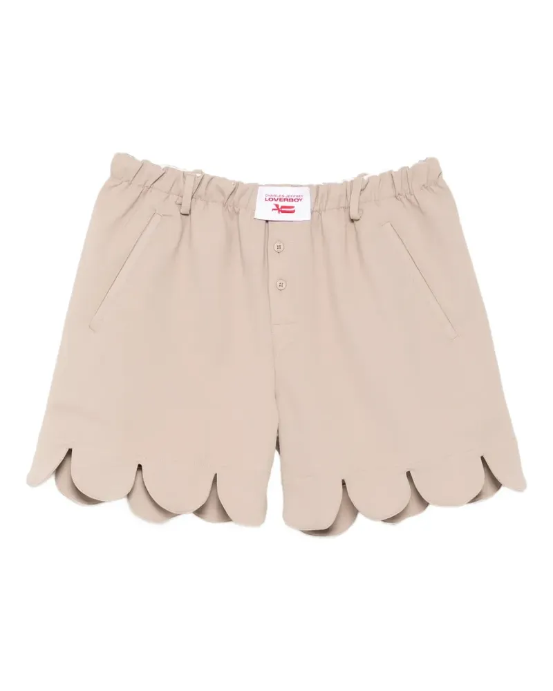 Charles Jeffrey Loverboy logo-patched scalloped-hem shorts - Nude Nude
