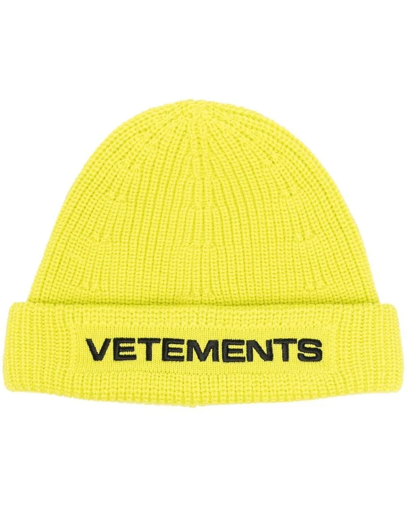 VETEMENTS Mütze mit Logo-Stickerei Gelb