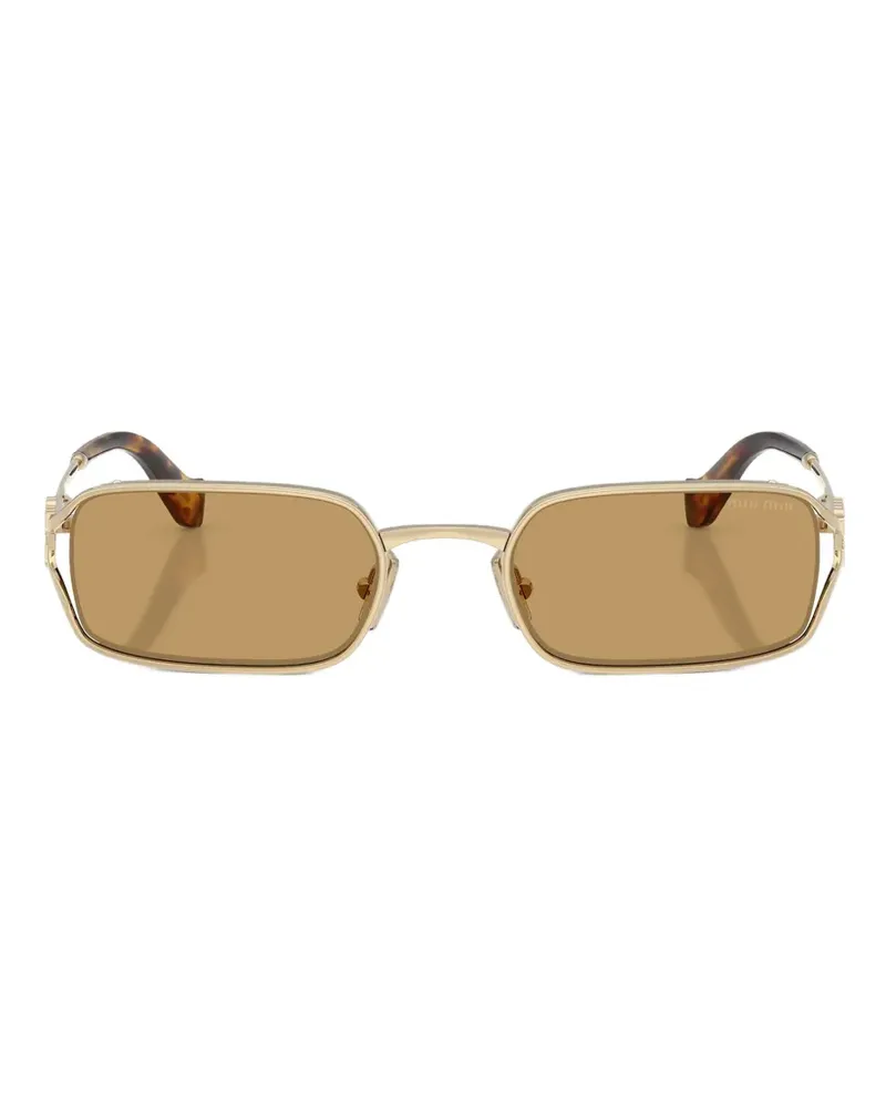 Miu Miu Eckige Sonnenbrille mit Logo-Schild - Gold Gold