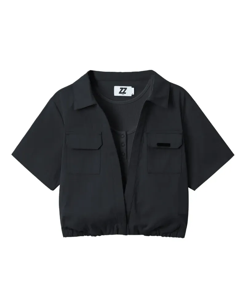 Izzue Cropped-Hemd mit aufgesetzter Tasche - Schwarz Schwarz