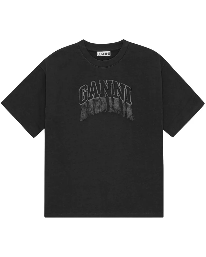 Ganni T-Shirt mit Logo-Stickerei - Schwarz Schwarz