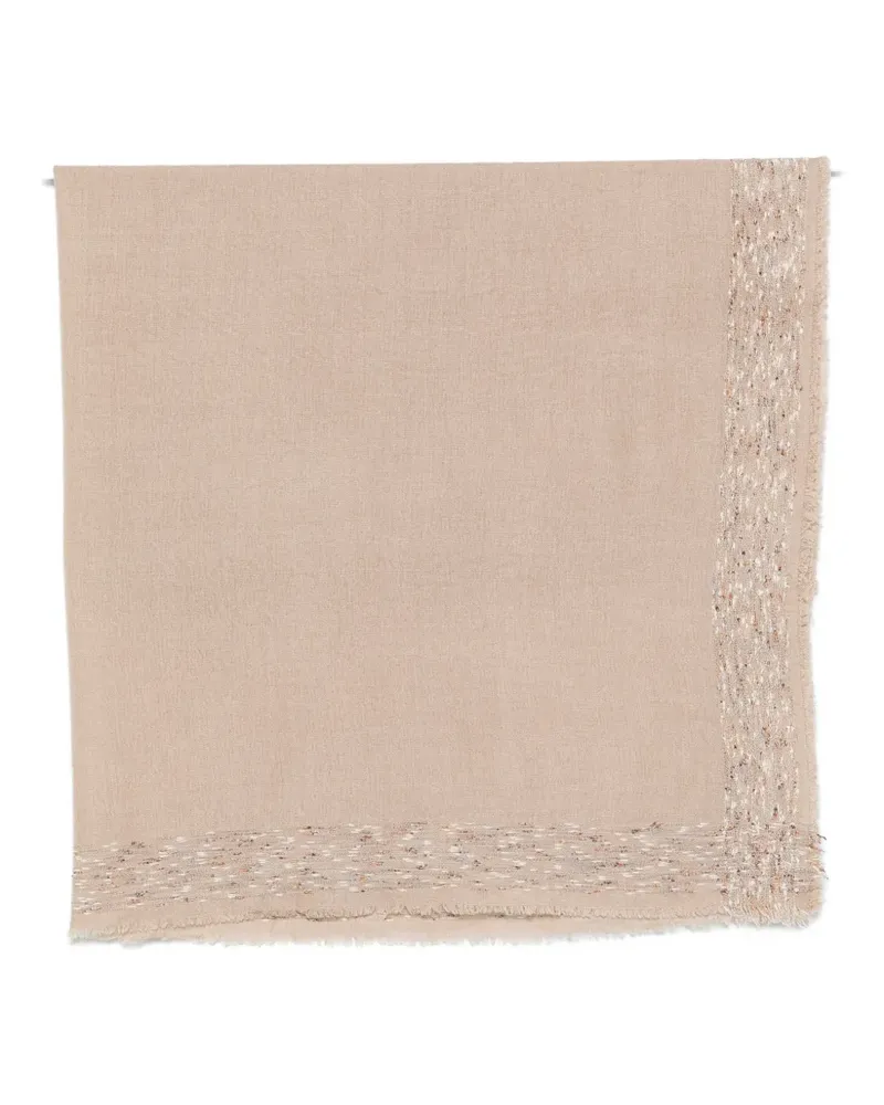 Faliero Sarti fringed bouclé-trim scarf - Nude Nude