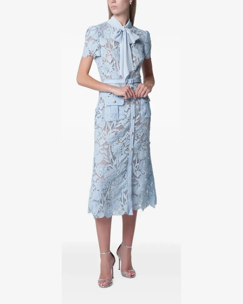 Self-Portrait guipure lace tie-neck midi dress - Blau Blau