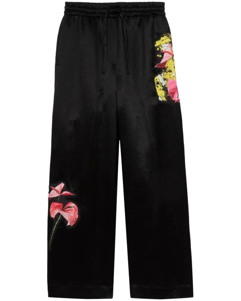 3.1 phillip lim Weite Hose mit Blumenapplikation - Schwarz Schwarz