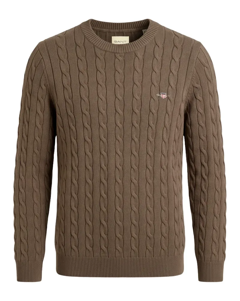 Gant Classic cable-knit embroidered-logo sweater - Braun Braun