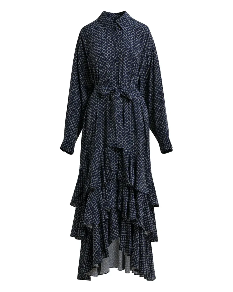 Essentiel Gerüschtes Maxikleid mit Print - Blau Blau