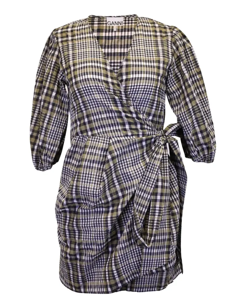 Ganni Kariertes Wickelkleid - Braun Braun