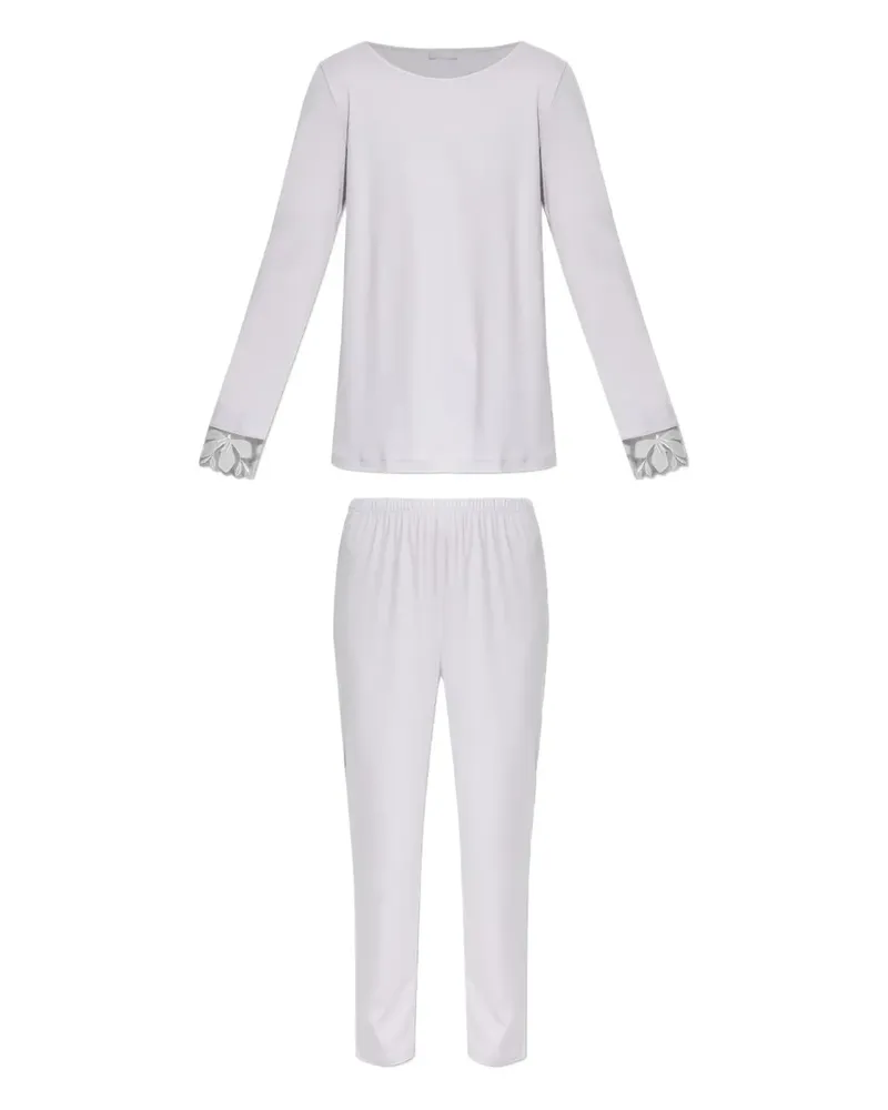 Hanro Pyjama mit Spitzenborten - Weiß Weiß