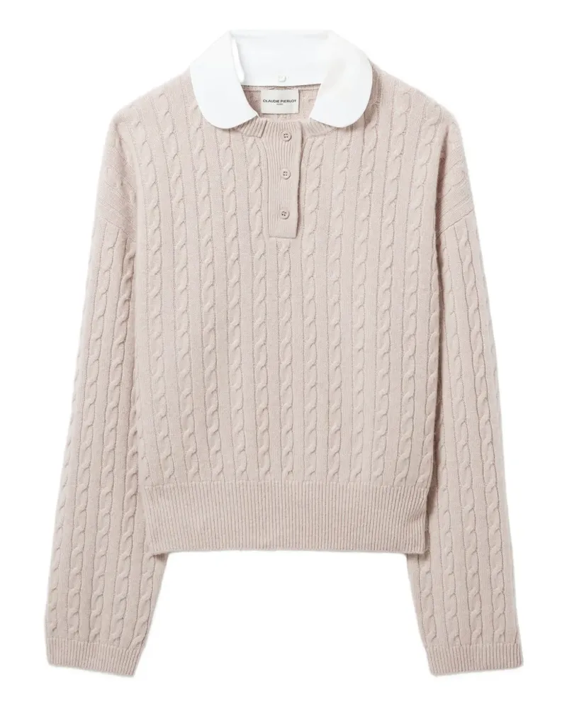 Claudie Pierlot Poloshirt mit Zopfmuster-Kragen - Nude Nude
