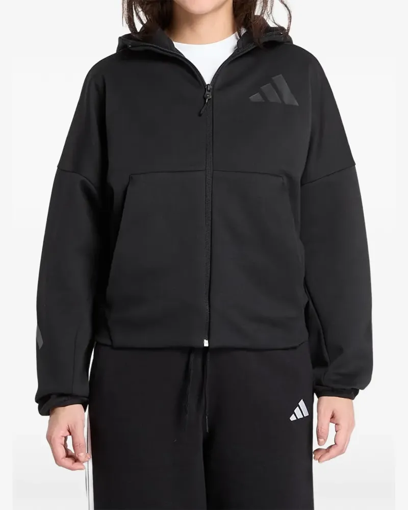adidas logo-print zip-up hoodie - Schwarz Schwarz