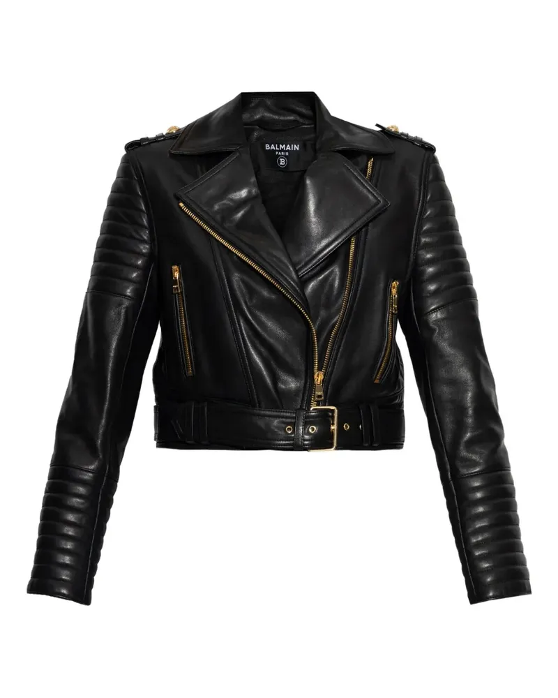 Balmain Lederjacke mit asymmetrischem Reißverschluss - Schwarz Schwarz