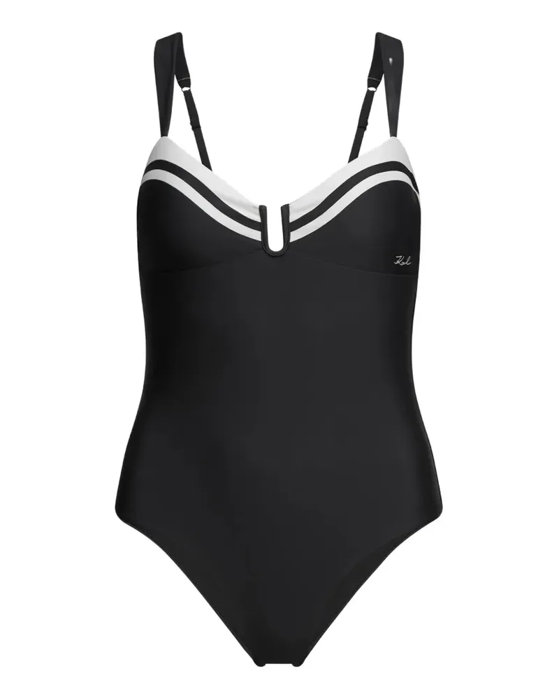 Karl Lagerfeld Badeanzug mit Kontrastdetails - Schwarz Schwarz