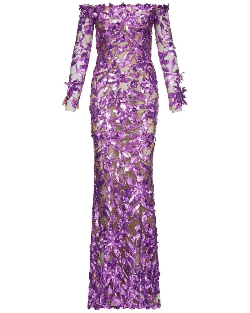 Oscar de la Renta Schulterfreie Robe mit Verzierung - Violett Violett