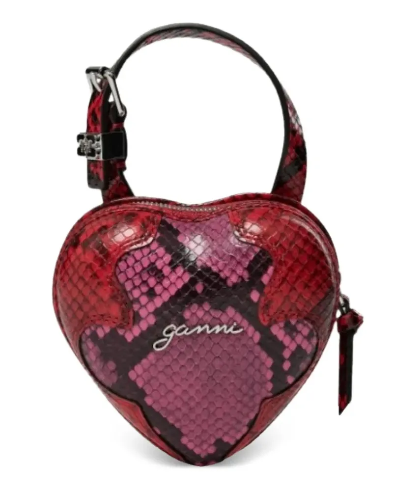 Ganni Nano Heart Clutch mit Schlangen-Effekt - Rot Rot