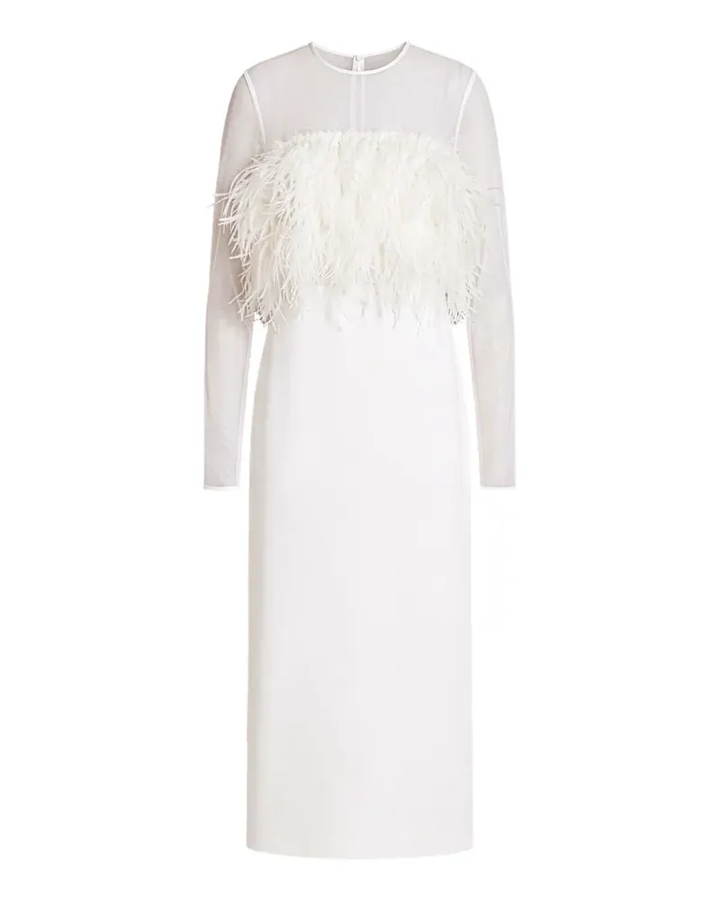 Alberta Ferretti Semi-transparentes Midikleid mit Federdetail - Weiß Weiß