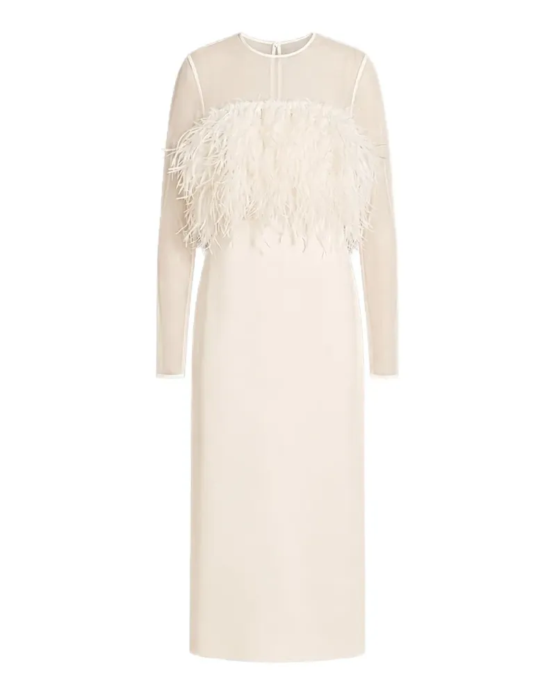 Alberta Ferretti Semi-transparentes Midikleid mit Federdetail - Weiß Weiß