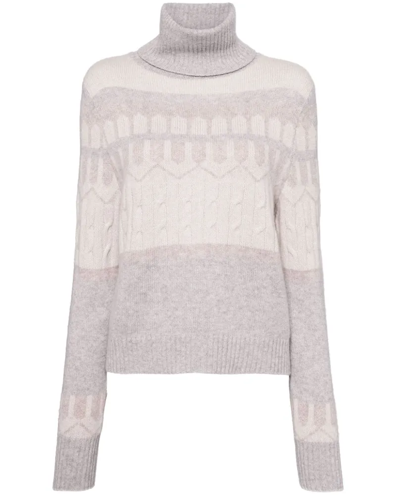 N.Peal Jacquard-Rollkragenpullover aus Kaschmir - Grau Grau