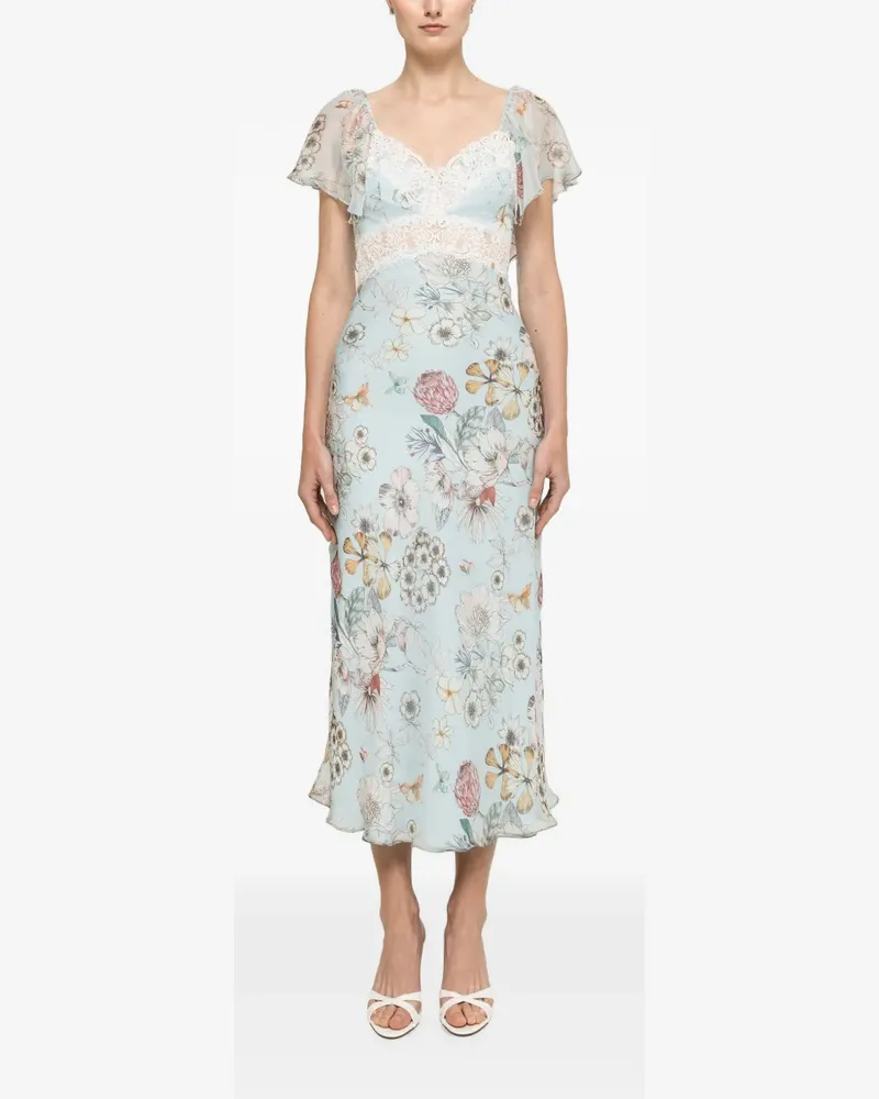 NISSA Midikleid aus Seide mit Print - Blau Blau
