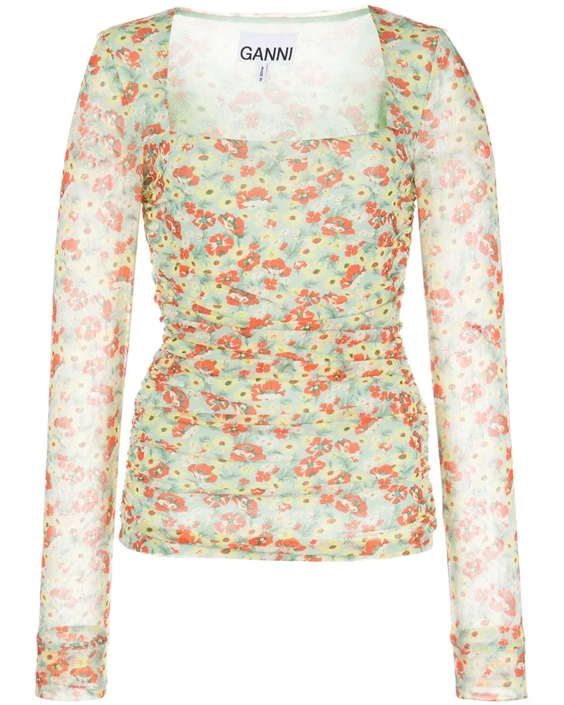 Ganni Langarmshirt mit Print - Blau Blau