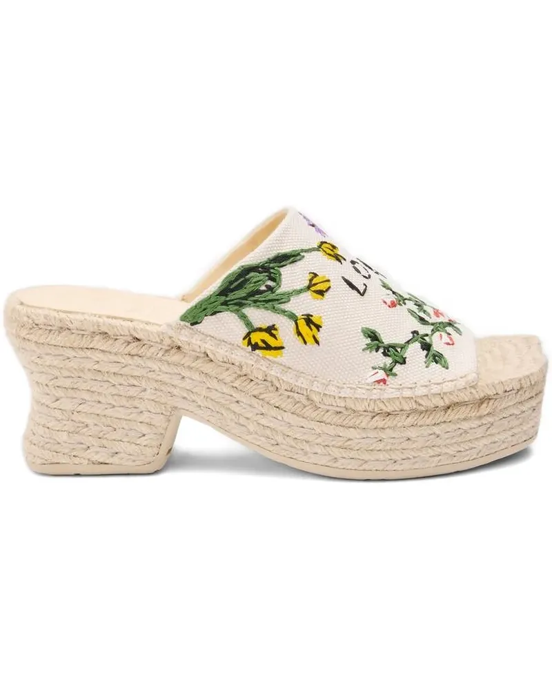 Loewe Petal espadrille platform slide in embroidered canvas 80mm - Nude Nude