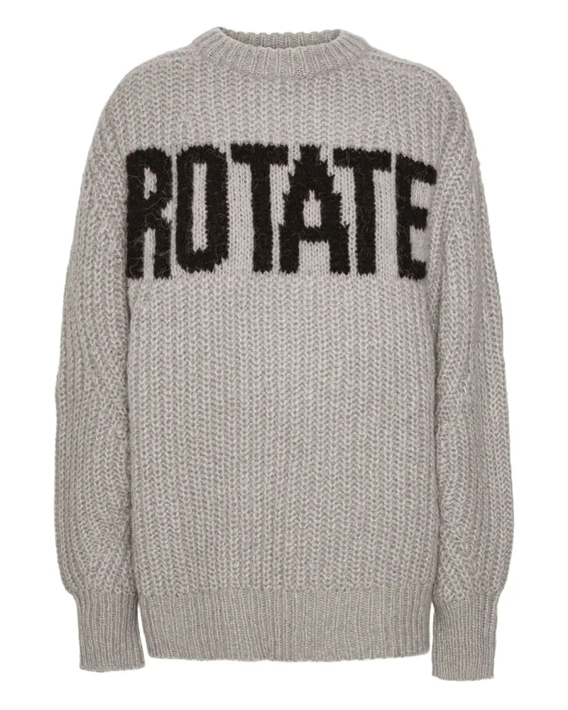 ROTATE Birger Christensen Gerippter Strickpullover mit Logo - Grau Grau