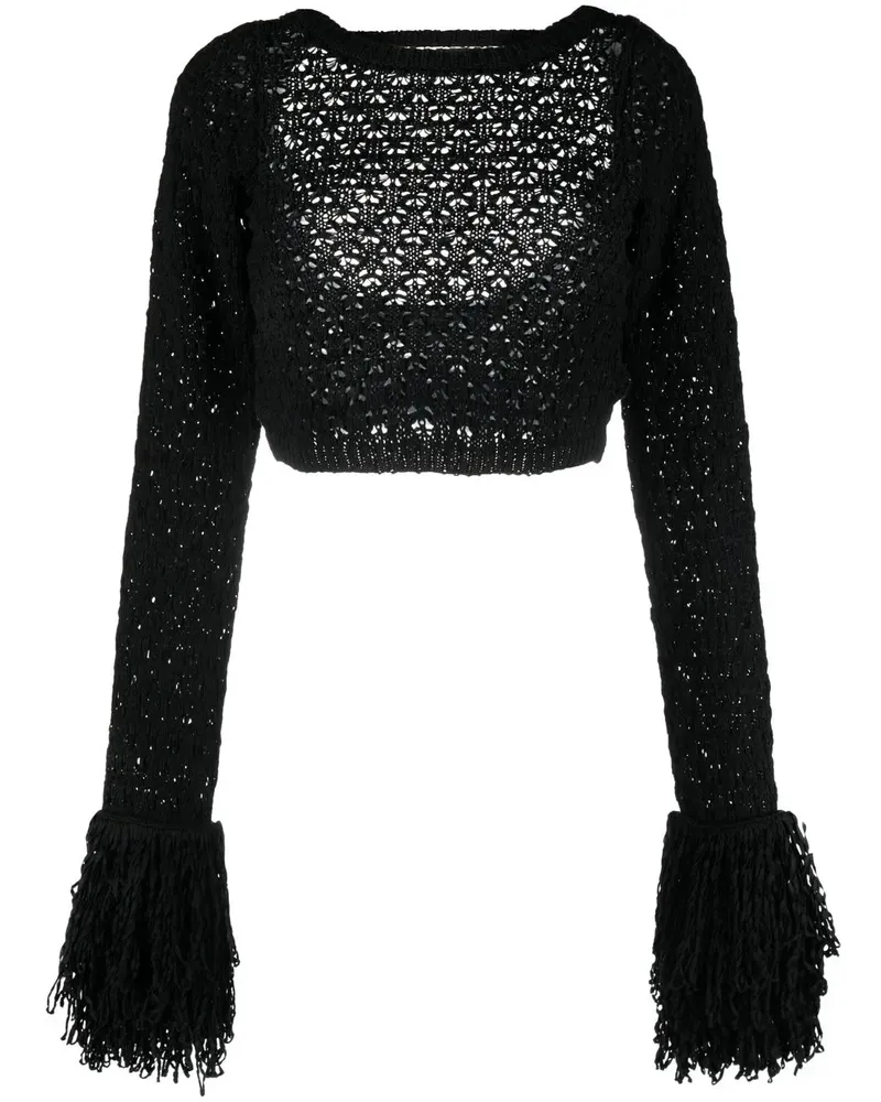 ROTATE Birger Christensen Cropped-Top mit Fransen - Schwarz Schwarz