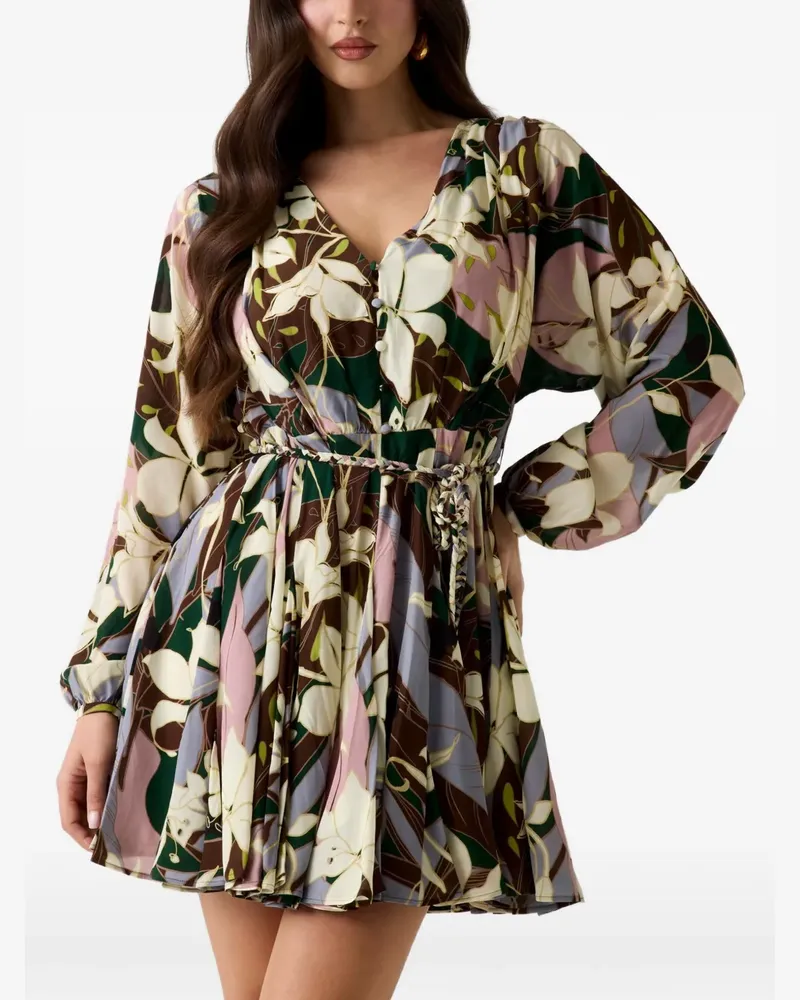 MARCIANO Los Angeles Geblümtes Minikleid mit V-Ausschnitt - Braun Braun