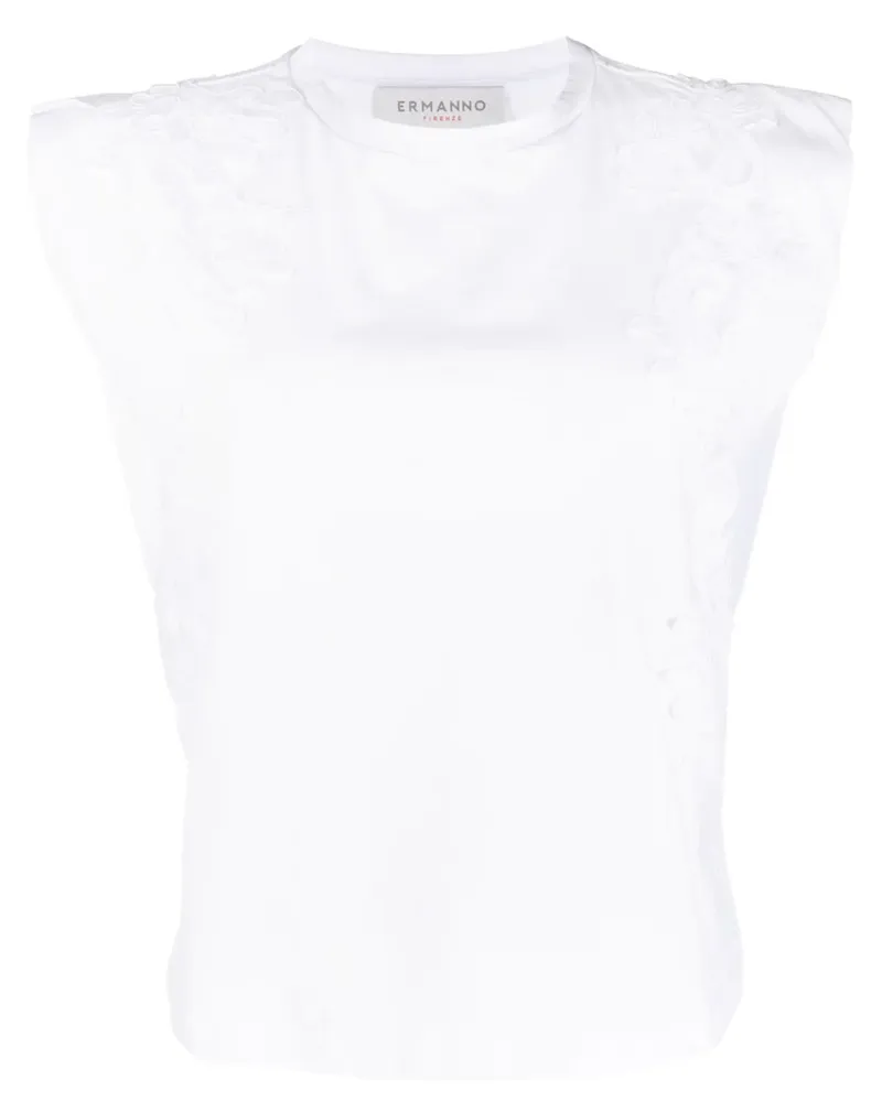 Ermanno Scervino Top mit Blumenapplikationen - Weiß Weiß