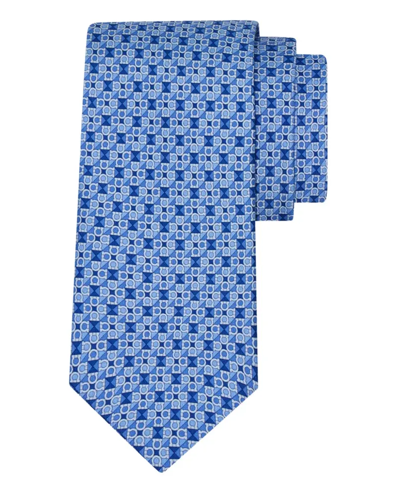 Ferragamo square logo-print silk tie - Blau Blau